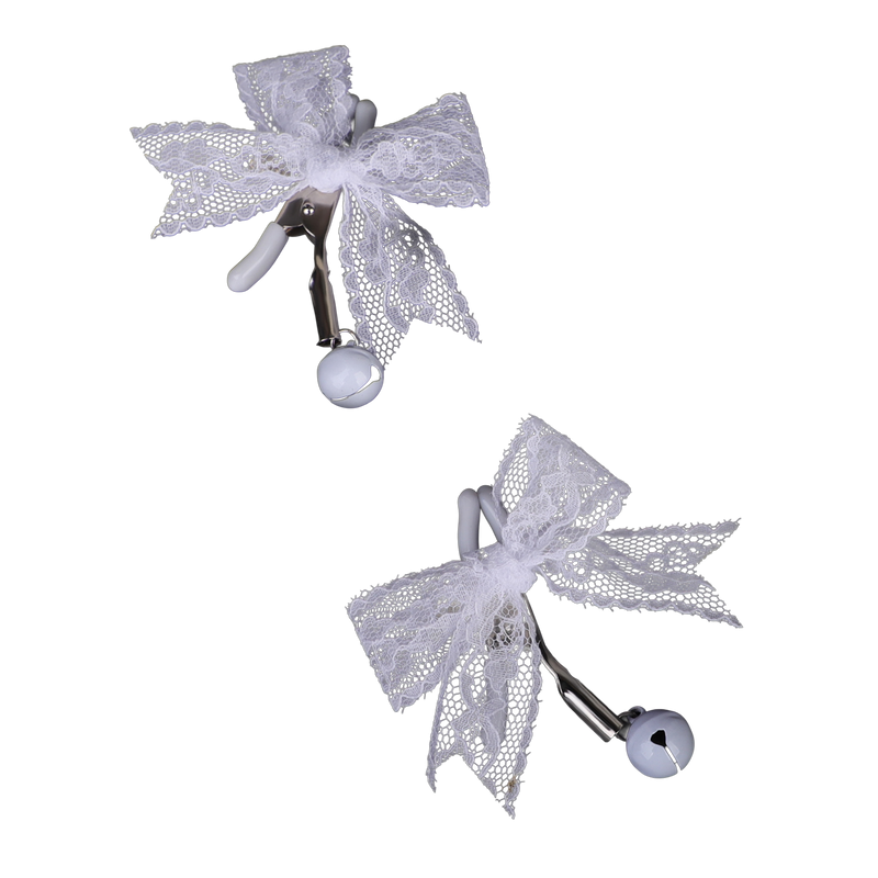 Smart Moves - Nipple Clamps with Lace Bow and Bells - Silver/White - Laced-up.nl