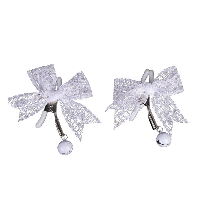 Smart Moves - Nipple Clamps with Lace Bow and Bells - Silver/White-Laced-up.nl