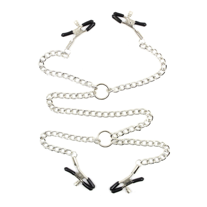 Smart Moves - Nipple Clamps and Labia Clamps on a Chain - Adjustable - Silver-Laced-up.nl