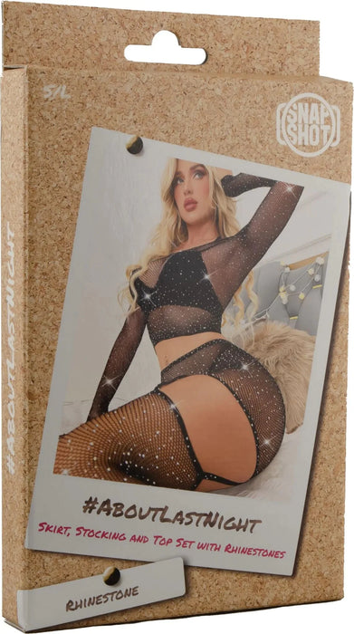 Snapshot - #aboutlastnight - Visnet Rokje, Kousen en Top Set met Strass steentjes - One Size - Zwart-Laced-up.nl