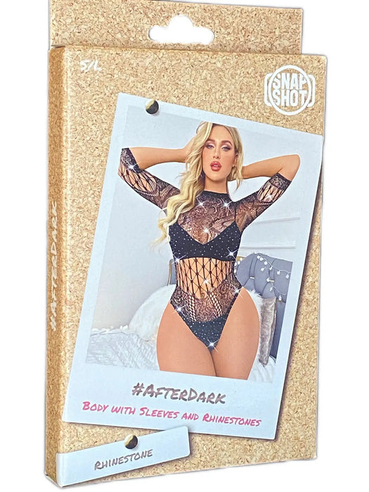 Snapshot - #afterdark - Body met Mouwen en Strass steentjes - One Size - Zwart-Laced-up.nl