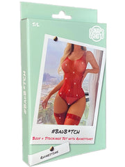 Snapshot - #badb*tch - Body & Kousen met Strass Steentjes - One Size - Rood-Laced-up.nl