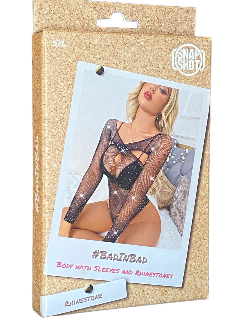 Snapshot - #badinbad - Body met Mouwen en Strass steentjes - One Size - Zwart-Laced-up.nl
