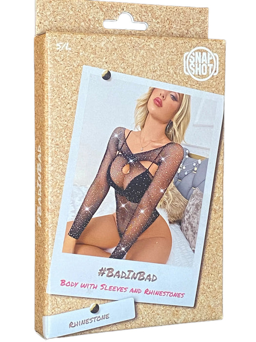 Snapshot - #badinbad - Body met Mouwen en Strass steentjes - One Size - Zwart-Laced-up.nl