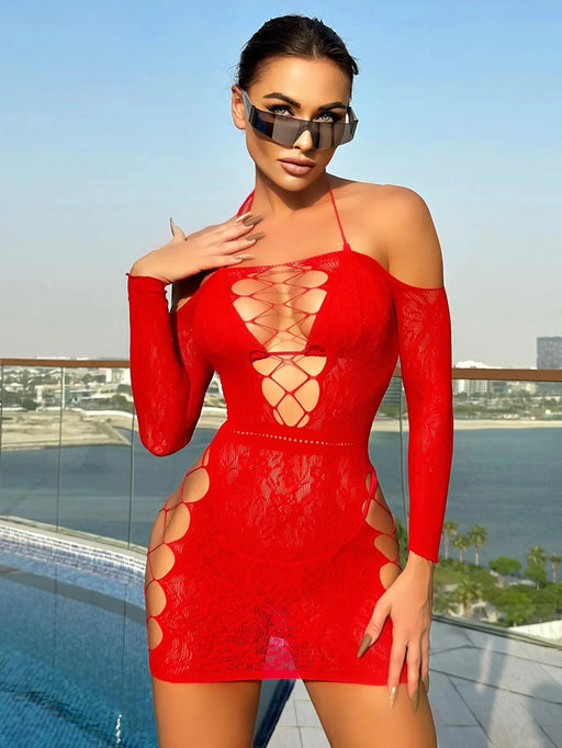 Snapshot - #callme - Mini Jurkje Off-Shoulder - One Size - Rood-Laced-up.nl