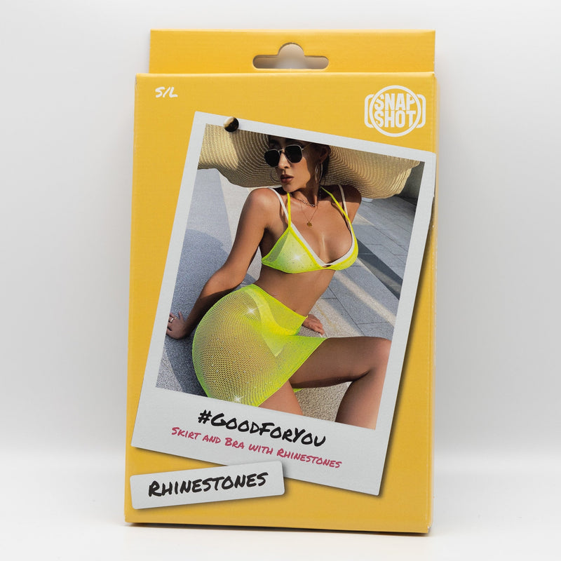 Snapshot - #goodforyou - Visnet Rokje en Topje met Strass Steentjes - One Size - Geel-Erotiekvoordeel.nl