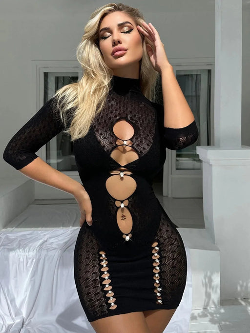 Snapshot - #goodietuesday - Mini Jurk met Parels - One Size - Zwart-Laced-up.nl