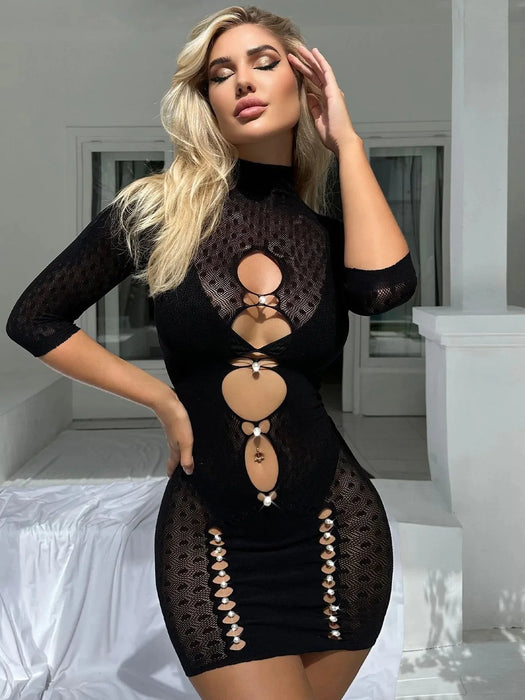 Snapshot - #goodietuesday - Mini Jurk met Parels - One Size - Zwart-Laced-up.nl