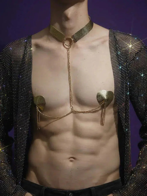 Snapshot - #heartofgold - Hartvormige Tepelstickers met Collar en Kettingen - Goud-Laced-up.nl