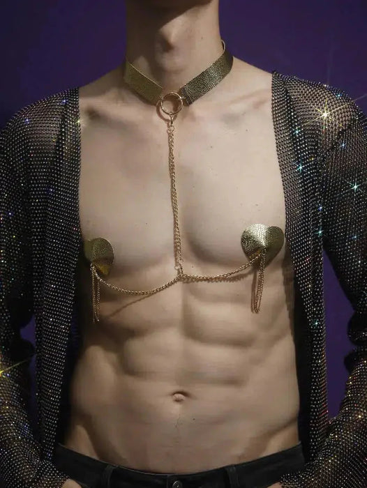 Snapshot - #heartofgold - Hartvormige Tepelstickers met Collar en Kettingen - Goud-Laced-up.nl