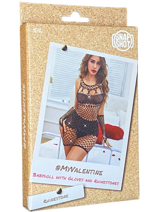 Snapshot - #myvalentine - Mini Jurkje met Handschoenen en Strass steentjes - One Size - Zwart-Laced-up.nl