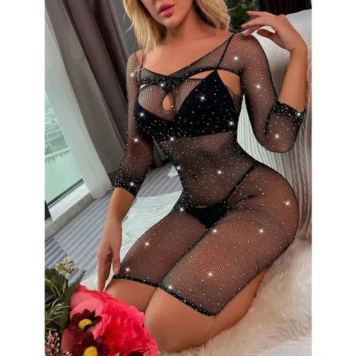 Snapshot - #partytime - Mini Jurkje met Strass Steentjes - One Size - Zwart-Laced-up.nl