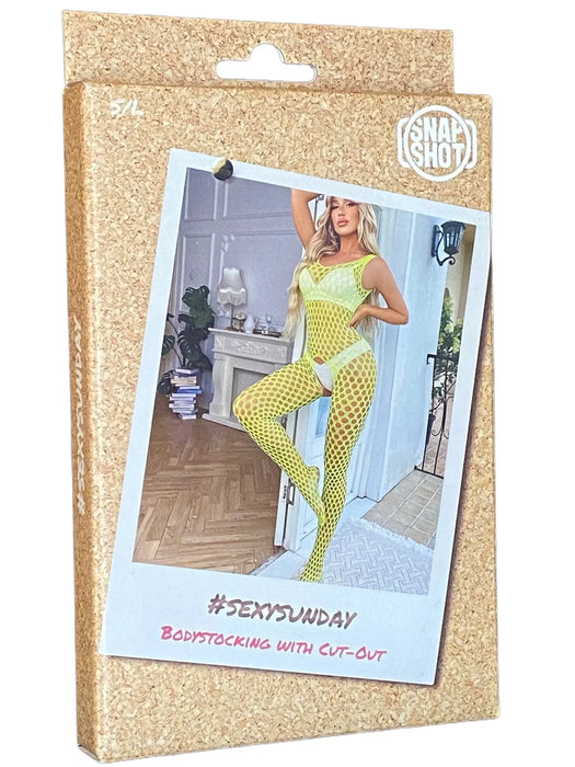 Snapshot - #sexysunday - Catsuit - Bodystocking Visnet - One Size - Geel-Laced-up.nl