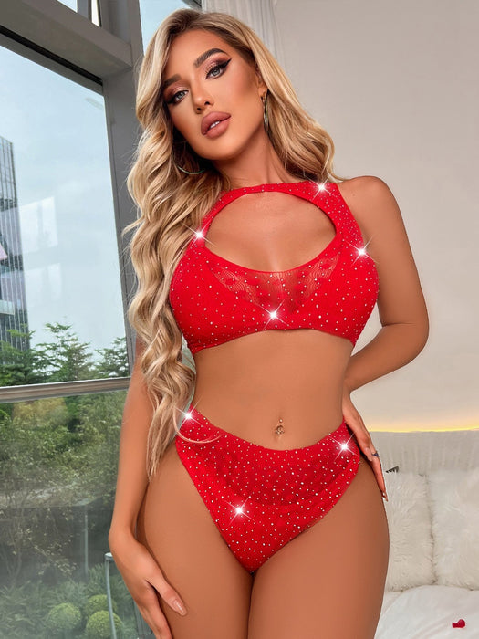 Snapshot - #shamelessselfie - Broekje en Top met Strass steentjes - One Size - Rood-Laced-up.nl