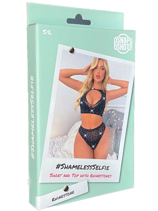 Snapshot - #shamelessselfie - Short en Top met Strass steentjes - One Size - Zwart-Laced-up.nl
