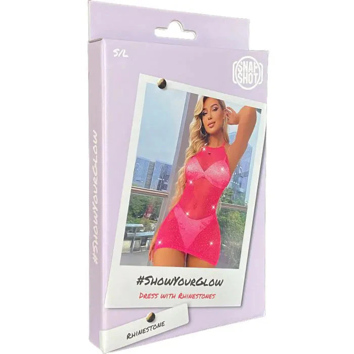 Snapshot - #showyourglow - Kanten Mini Jurkje met Strass steentjes - One Size - Roze-Laced-up.nl