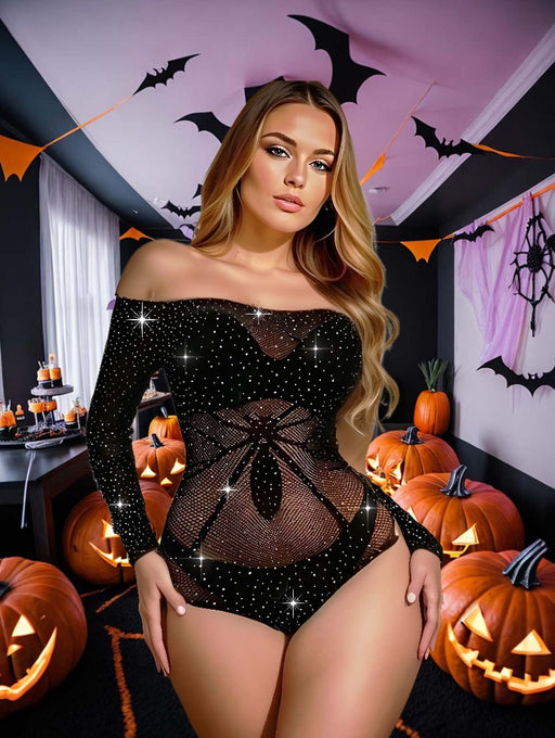 Snapshot - # spiderwomen - Fishnet Bodysuit with Rhinestones - One Size - Black-Laced-up.nl