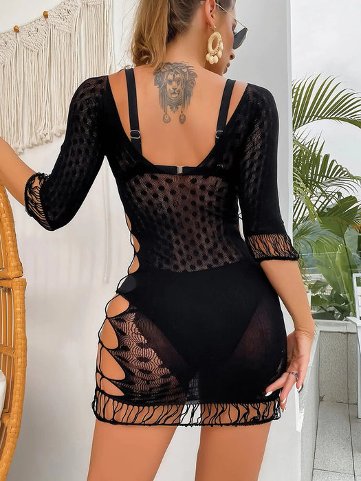 Snapshot - #tbt - Kanten Mini Jurkje met Mouwen - One Size - Zwart-Laced-up.nl