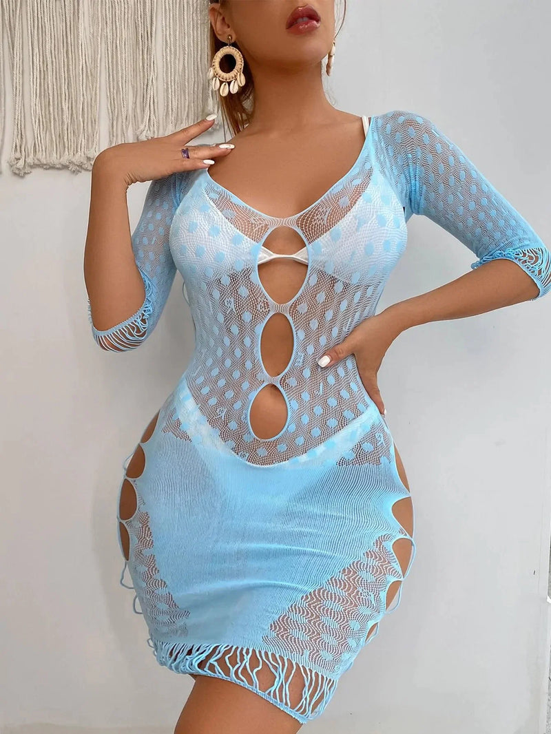 Snapshot - #tbt - Gepunktetes Netz-Minikleid - Einheitsgröße - Hellblau - Laced-up.nl
