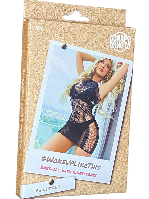 Snapshot - #wokeuplikethis - Mini Jurkje met Strass steentjes - One Size - Zwart-Laced-up.nl