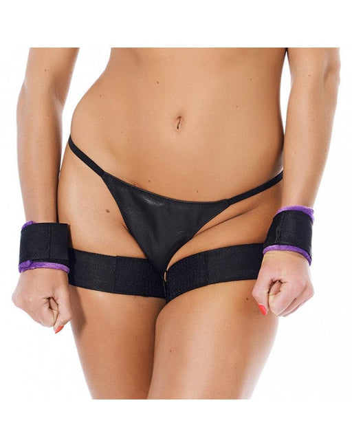 Rimba - Soft Bondage Bovenbeen- aan Polsboeien Set - Zwart/Paars-Laced-up.nl