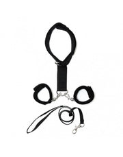 Rimba - Soft Bondage Collar Met handboeien En leiband - Zwart-Laced-up.nl