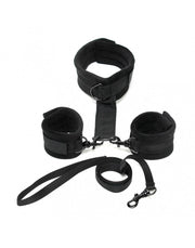 Rimba - Soft Bondage Collar Met handboeien En leiband - Zwart-Laced-up.nl