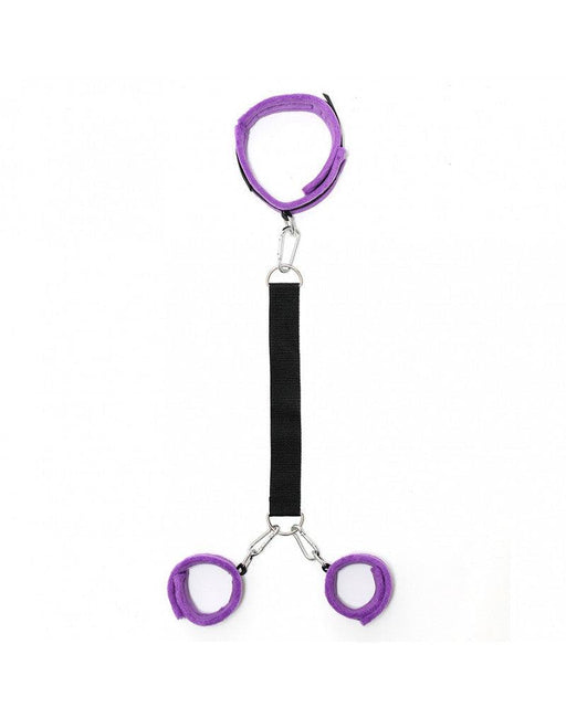 Rimba - Soft Bondage Collar naar Handboeien Set - Zwart/Paars-Laced-up.nl