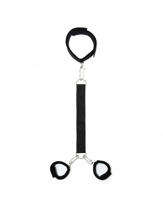 Rimba - Soft Bondageset - Zachte Halsband Met Riem Verbonden Aan Handboeien - Verstelbaar-Laced-up.nl