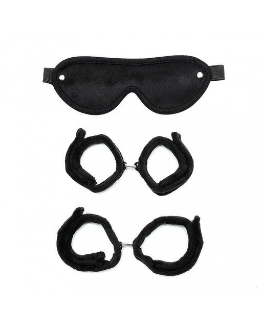 Rimba - Soft Bondage Set Handboeien Voetboeien Blinddoek - Zwart-Laced-up.nl