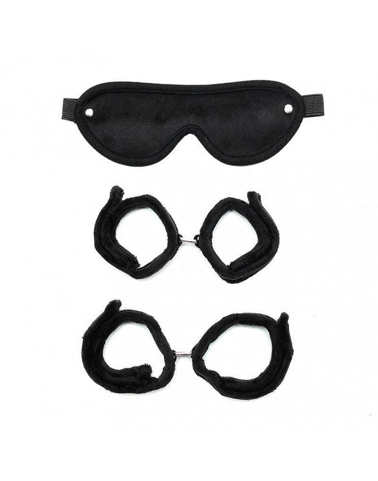 Rimba - Soft Bondage Set Handboeien Voetboeien Blinddoek - Zwart-Laced-up.nl