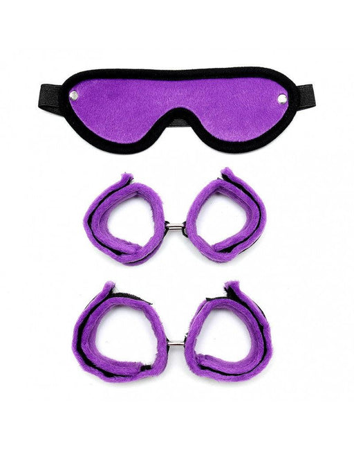 Rimba - Soft Bondage Set Handboeien Voetboeien Blinddoek - Zwart/Paars-Laced-up.nl