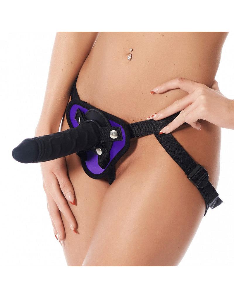 Rimba - Soft Bondage Voorbindslip zonder dildo - Zwart/Paars-Laced-up.nl
