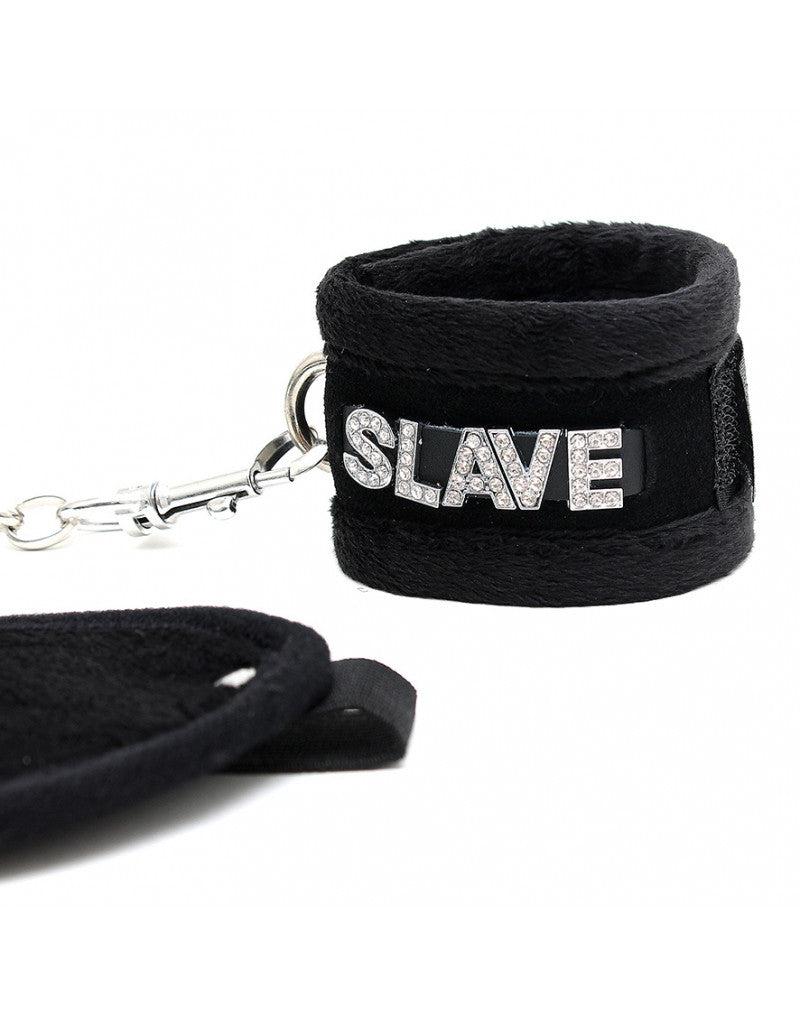 Rimba - Soft Bondage Set blinddoek En handboeien SLAVE - Zwart-Laced-up.nl