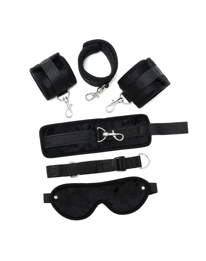 Rimba - Soft Bondageset Hand/Enkels Met band En blinddoek - Zwart-Laced-up.nl