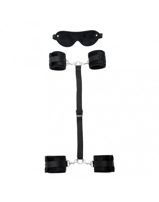 Rimba - Soft Bondageset Hand/Enkels Met band En blinddoek - Zwart-Laced-up.nl