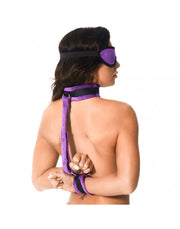 Rimba - Soft Bondage Set Met klittenband Boeien/collar/blinddoek - Zwart/Paars-Laced-up.nl