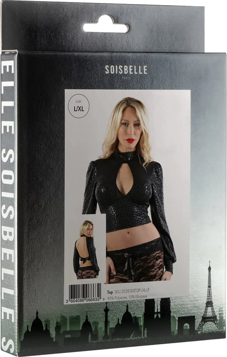Soisbelle Paris - Crop Top met Pofmouwen en Open Rug - Zwarte Panterprint-Laced-up.nl
