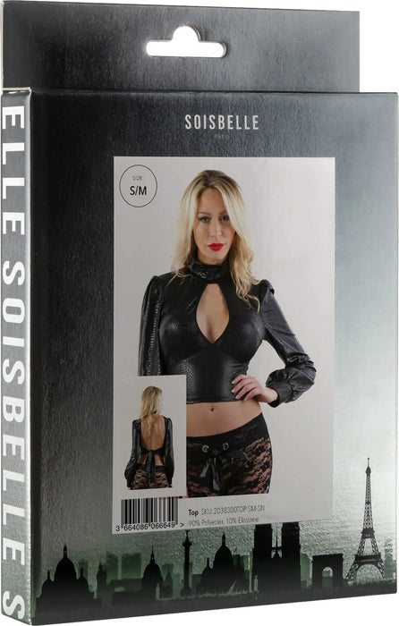 Soisbelle Paris - Crop Top met Pofmouwen en Open Rug - Zwarte Slangenprint-Laced-up.nl
