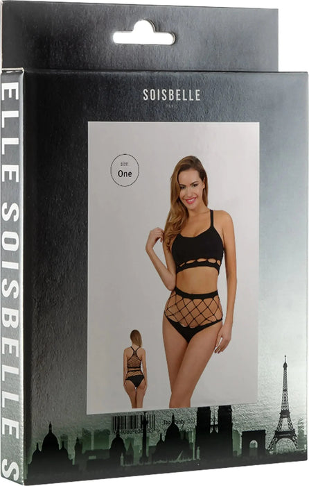 Soisbelle Paris - High Waist Visnet Slipje en Bralette Top - One Size - Zwart-Laced-up.nl