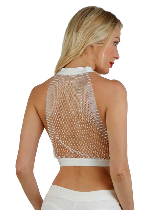 Soisbelle Paris - Net Top met Strass Steentjes - One Size - Wit-Laced-up.nl