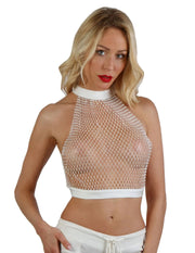 Soisbelle Paris - Net Top met Strass Steentjes - One Size - Wit-Laced-up.nl