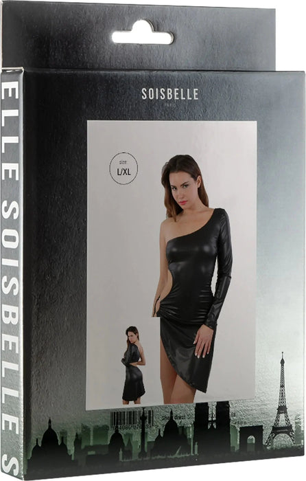 Soisbelle Paris - Offshoulder Wetlook Jurk - Maat L/XL - Zwart-Laced-up.nl