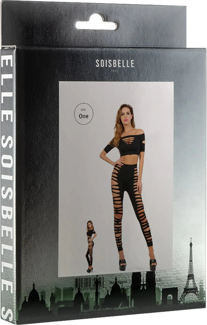 Soisbelle Paris - Opengewerkte Leggings + Top Set - One Size - Zwart-Laced-up.nl
