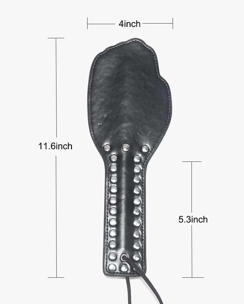 Leren Spanking Plak - Studded Hand - Zwart-Laced-up.nl