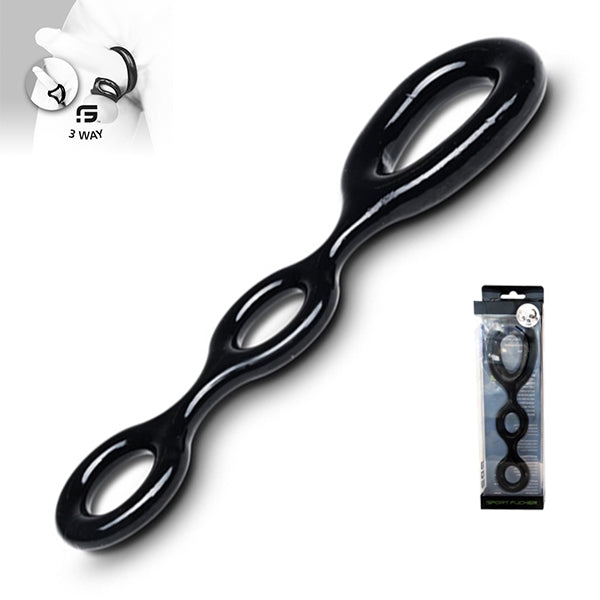 Sport Fucker - 3 Way - Cockring, Ballstretcher en Ass Lock - Zwart-Laced-up.nl