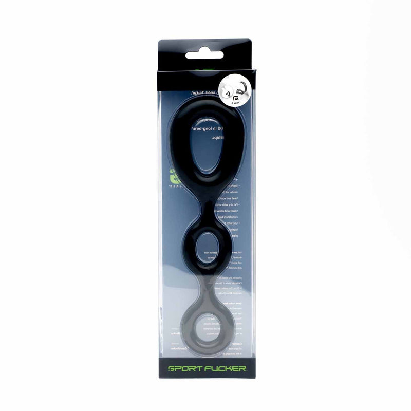 Sport Fucker - 3 Way - Cockring, Ballstretcher en Ass Lock - Zwart-Laced-up.nl