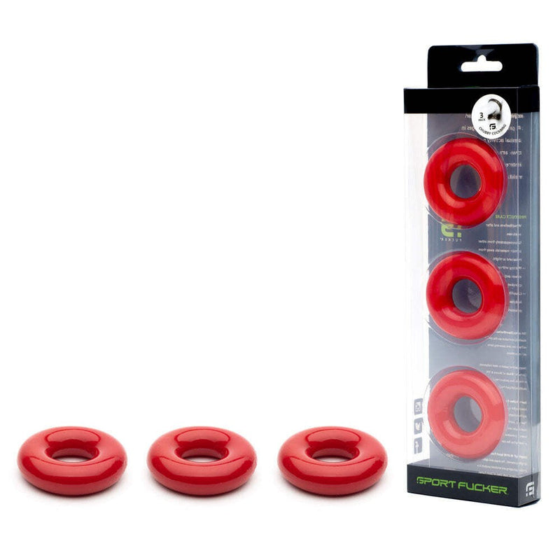 Sport Fucker - Chubby Rubber - Cockringen - 3 stuks - Rood-Erotiekvoordeel.nl
