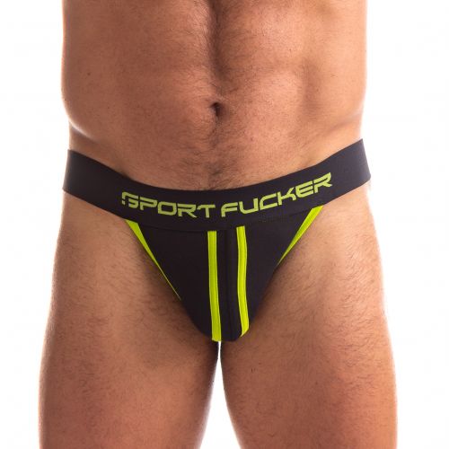 Sport Fucker - Jersey Jockstrap Herenslip - Zwart/Geel-Erotiekvoordeel.nl