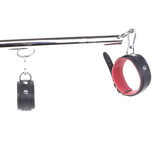 Kiotos - Spreidstang - Spreader Bar - Met Lederen Hand- En Enkelboeien - Rood/Zwart-Laced-up.nl